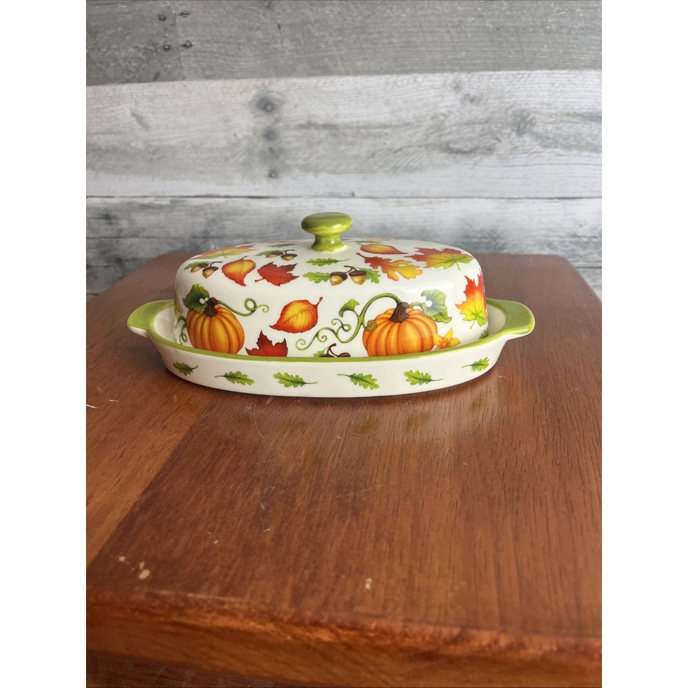 Temptations Butter Dish Seasonal Pumpkins With Leaves PPP-SD-219294